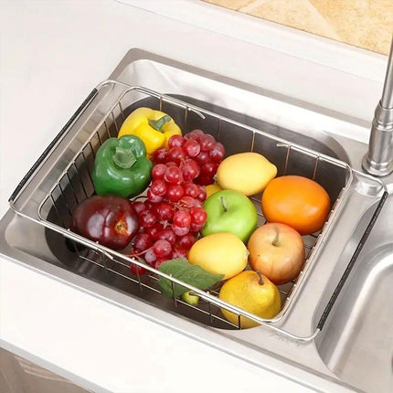 Stainless Steel Sink Draining Basket Telescopic Dish Rack Kitchen Storage Holder