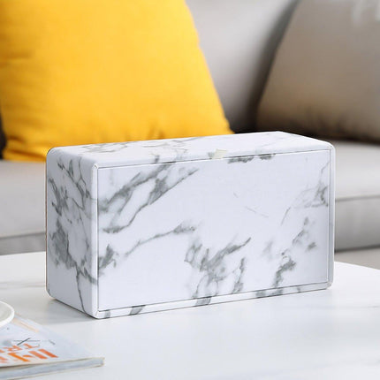 Rectangular Marble PU Leather Tissue Box Cover Napkin Holder Towel Dish Desktop