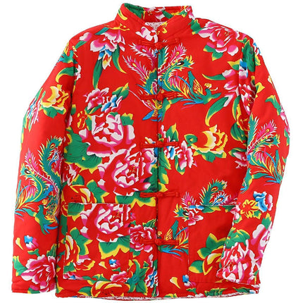 Winter Northeast Big Flower Ethnic Style Loose Peony Big Flower Cotton Coat Warm
