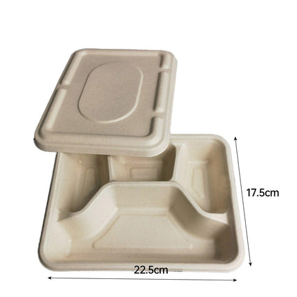 25/50pcs Biodegradable Lunch Box Microwaveable Tray with Compartment Paper Lid