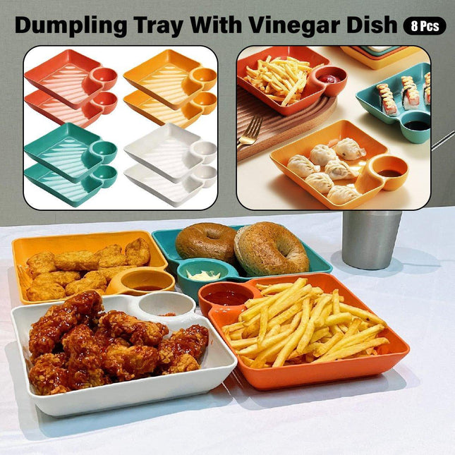 8X Large Square Dumpling Plate with Vinegar Dish PP Tray Tableware Dinner Plate