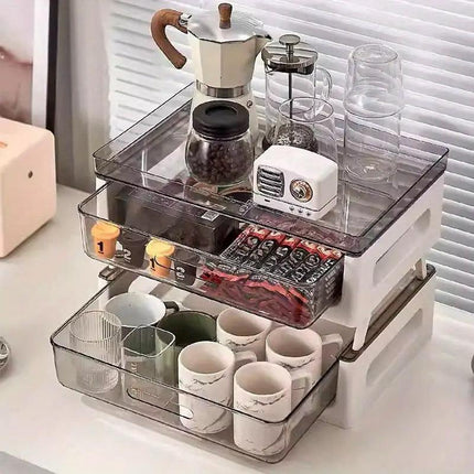 Drawer Desktop Storage Organizer Two Tier Shelf Home Office Desk Organizer Unit