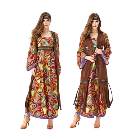 70 S Retro Disco Hippy Dress Hippie Costume Dress Primitive Tribal Goddess - Aimall