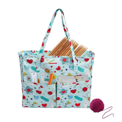 Crochet Yarn Storage Bag Blue Oxford Fabric Knitting Organizer Tote for Crafts