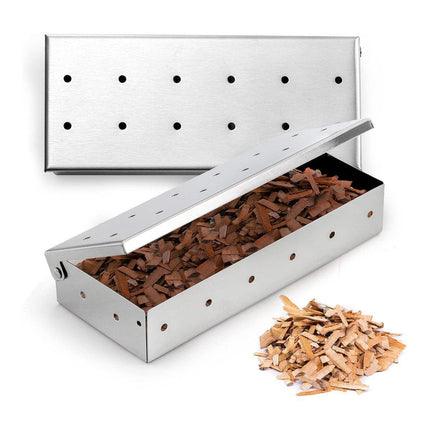 Stainless Steel Smoke Box Barbecue BBQ Smoking Wood Chip Smoker Grill Tool Box
