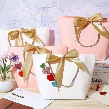 50 PCS Goodie Tote Bow Tie Shopping Paper Sacks Resuable Paper Clothing Bag 19*9*20cm - Aimall