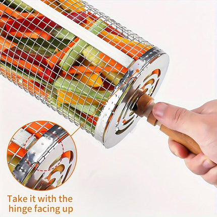 2PCS Rolling BBQ Cage Rotisserie Basket Tube Grill BBQ Cooking Accessories
