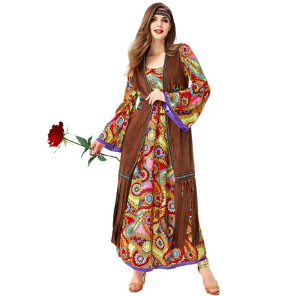 70 S Retro Disco Hippy Dress Hippie Costume Dress Primitive Tribal Goddess - Aimall