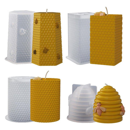 4PCS Handmade Silicone Candle Mold 3D Bee Honeycomb Art Wax Mold Cake Resin Mold