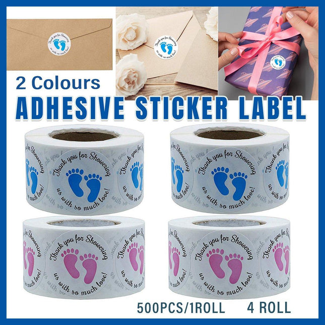 4 Rolls of Decorative Footprint Stickers - Pink and Blue Labels for Craft and Gift Use