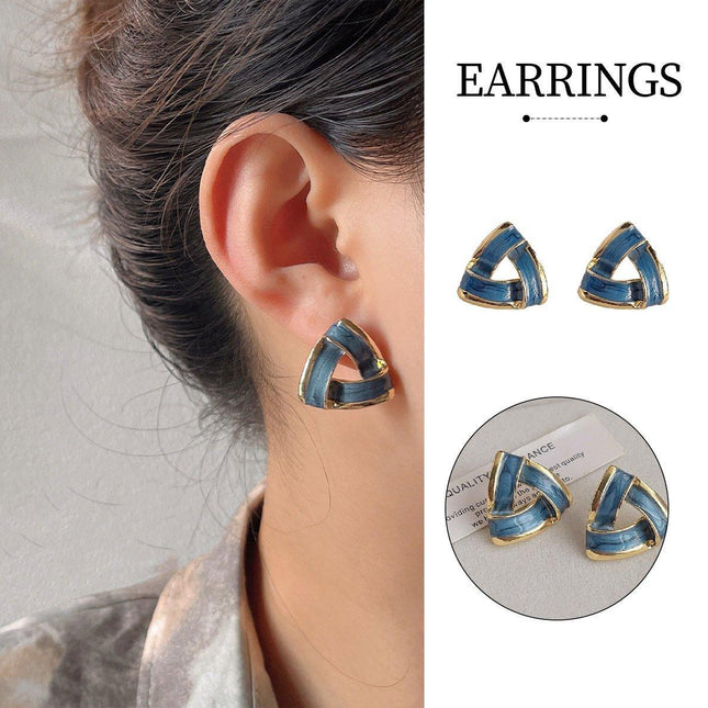 Trendy Blue Triangle Oil Drop Earrings Fashion Retro Silver Needle Jewelry