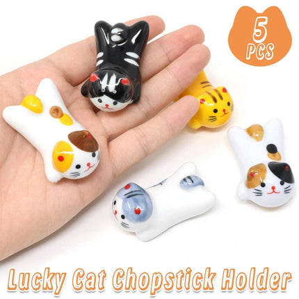 5PCS Cute Kitten Ceramic Chopstick Holder Set Cat Chopsticks Rack Pen Rest Craft