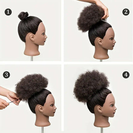 8 Inch Afro Wig Curly Ponytail Hairpiece Natural Puff Bun Hair Extension Black