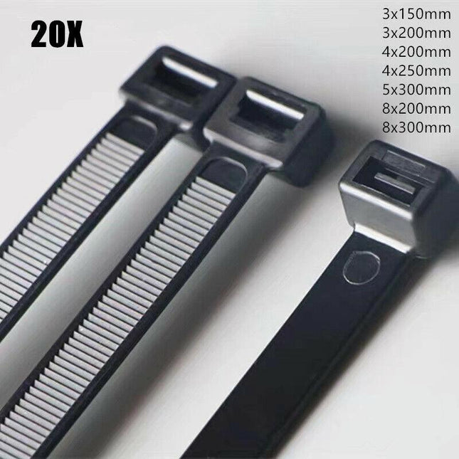 20X Cable Ties Zip Ties Nylon UV Stabilised Black Cable Tie - Aimall