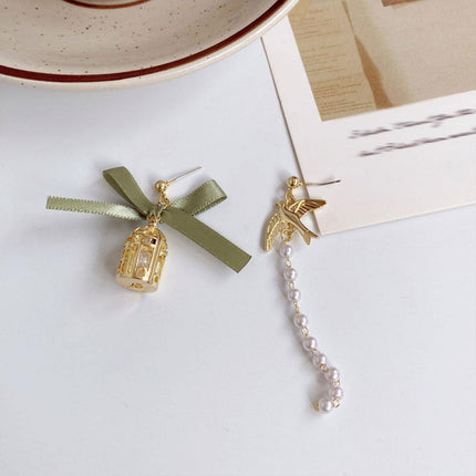 Bird Cage Asymmetrical Earrings Bow Long Fringe Dangle Jewelry Women Fashion