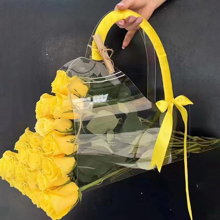 10pcs Transparent Flower Handbags Clear PET Bouquet Holder Gift Bags for Events