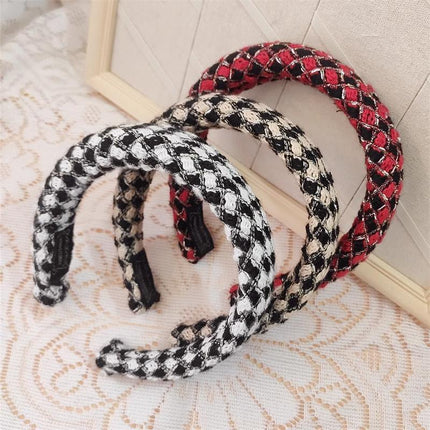 Womens Plaid Headband Padded Hairband Wide Sponge Hair Hoop Band Head Decor - Aimall