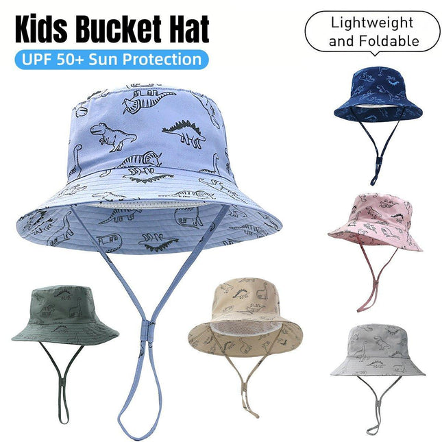 Cartoon Dinosaur Bucket Hat with Wide Brim for Summer Sun Protection