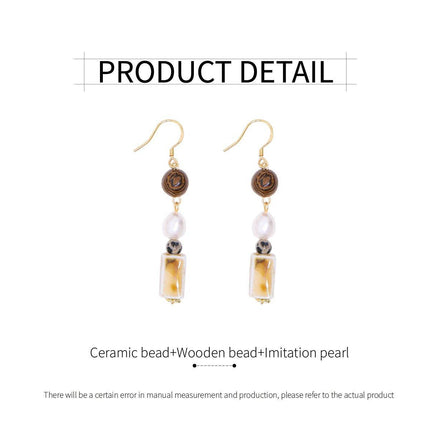 Ceramic Round Cake Earrings Wooden Bead Design Lightweight Jewellery for Women