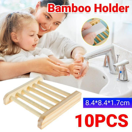 10x Natural Wooden Bamboo Holder Storage Soap Dish Tray Soap Rack Box Dishes - Aimall