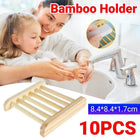 10x Natural Wooden Bamboo Holder Storage Soap Dish Tray Soap Rack Box Dishes - Aimall