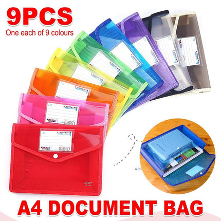A4 Document Bag Plastic Clear Wallet Seal File Folder Paper Envelope Button Bag