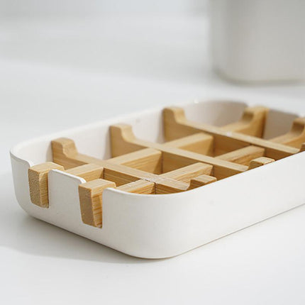 Soap Dish Bamboo Wooden Drain Container Bathroom Shower Soap Holder Case - Aimall