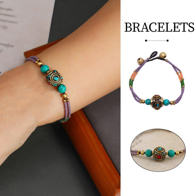 Ethnic Style Handmade Bracelet Color Stone Sky Bead Fashion Round Bead Bracelet