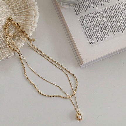 Love Butterfly Pearl Tassel Double Layer Necklace Elegant Jewelry Women Fashion