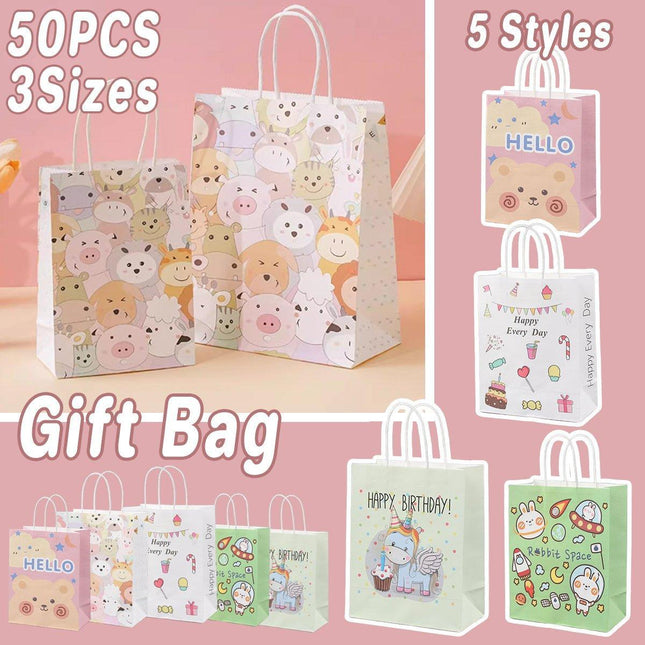 50PCS Colourful Kraft Paper Gift Bags Reusable Party Favor Bags for School Events
