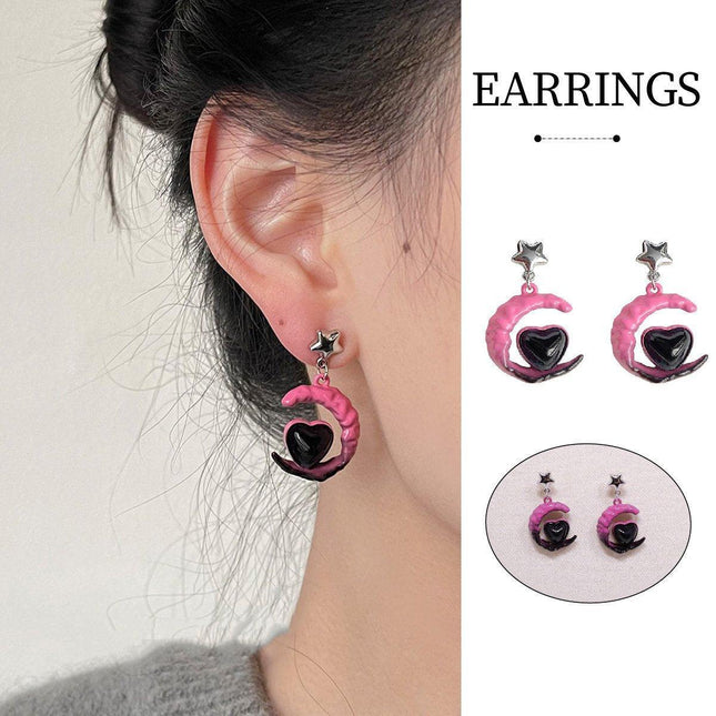 Elegant Pink Black Gradient Love Earrings Niche Design High-End Fashion Jewelry