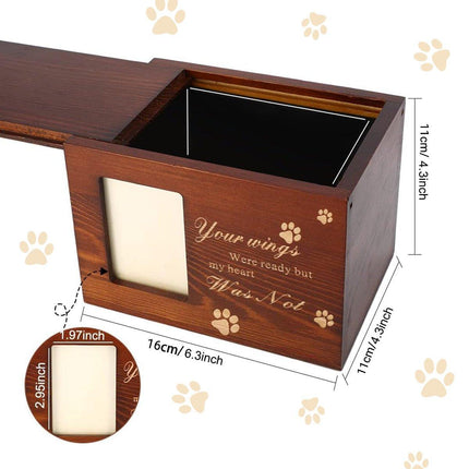 1x Wooden Pet Memorial Urn For Ashes With Photo Frame Cat/Dog Memory Box Keepsak - Aimall