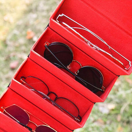 Leather Multiple Glasses Storage Case 5 Slots Sunglasses Organizer Bag - Aimall