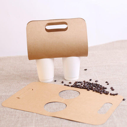 100pcs Kraft Paper Cup Holder Portable Coffee Drink Carrier Reusable Storage