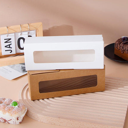 50PCS Kraft Paper Macaron Box Transparent Window Cookie Candy Packaging