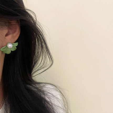 Small Fresh Green Frosted Petal Earrings Fashion Jewellery Women Trendy