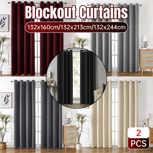2pcs Semi Blackout Curtain Fabric Solid Colour Home Decor Drapes for Living Room