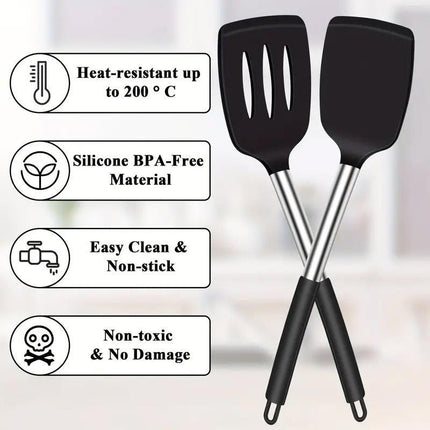2pcs Silicone Cooking Utensils Stir Fry Spatula Kitchen Tools Non Stick Cookware