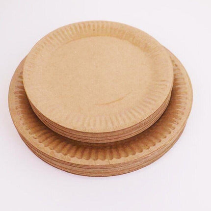 18CM Disposable Brown Paper Plates Dinner Dessert Party Plate Eco-Friendly Bulk - Aimall