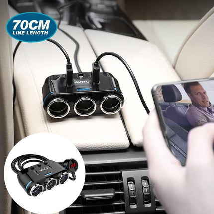 3 Way Multi Car Cigarette Lighter Socket Splitter Dual USB Charger/Power Adapter - Aimall