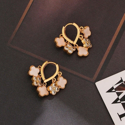 Original Fashion Simple Zircon Four-leaf Clover Earrings Luxury Elegant