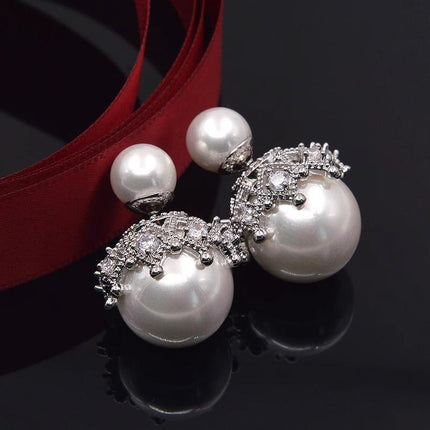 New Women Ladies Crystal Rhinestone Pearl Ear Studs Earrings Charm Jewelry Gift - Aimall