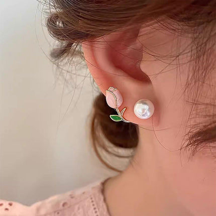 Simple Tulip Pearl Earrings Elegant Women Jewelry Fashion Trendy Stud Earrings