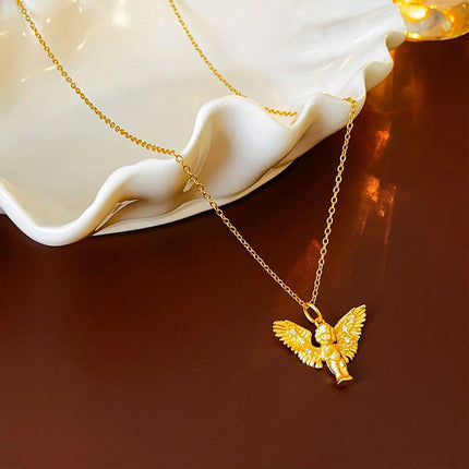 Elegant Zircon Angel Necklace Retro Fashion Clavicle Chain Luxury Jewelry