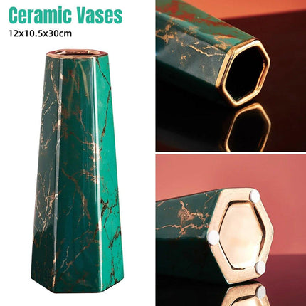 Marbled Ceramic Vase Simple Home Living Room Decor Flower Arrangement Piece