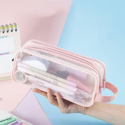 Large Capacity Transparent Mesh Pencil Case School Exam Stationery Bag Boy Girl