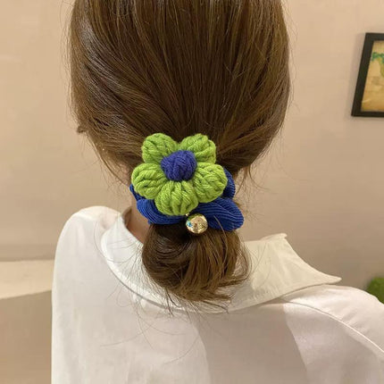 Corduroy Flower Hair Scrunchies Ponytail Holder Hair Ties Rope Hair Accesorries - Aimall