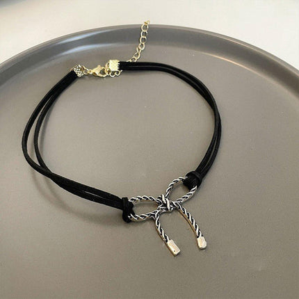 Charming Black Bow Necklace Stylish Jewelry for Women Adjustable Pendant Gift