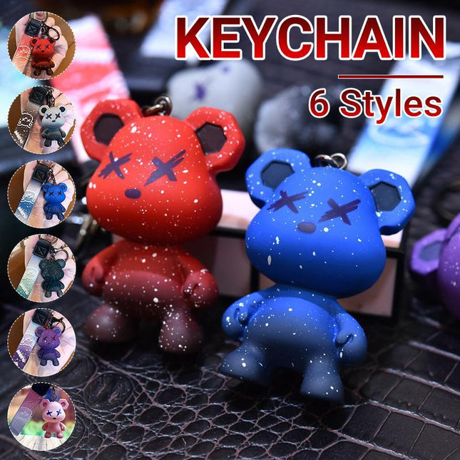 Car Keyring Animal Key Ring Lanyard Bear Keychain Gradient colour Bear Keychain - Aimall