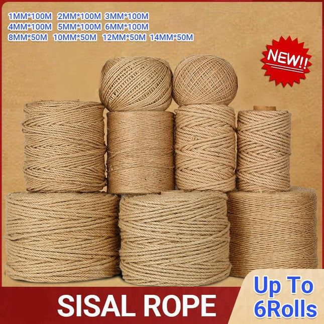 Sisal Rope Natural Jute Hemp Manila Twine String Cord 1-14mm Thick Craft DIY Aimall